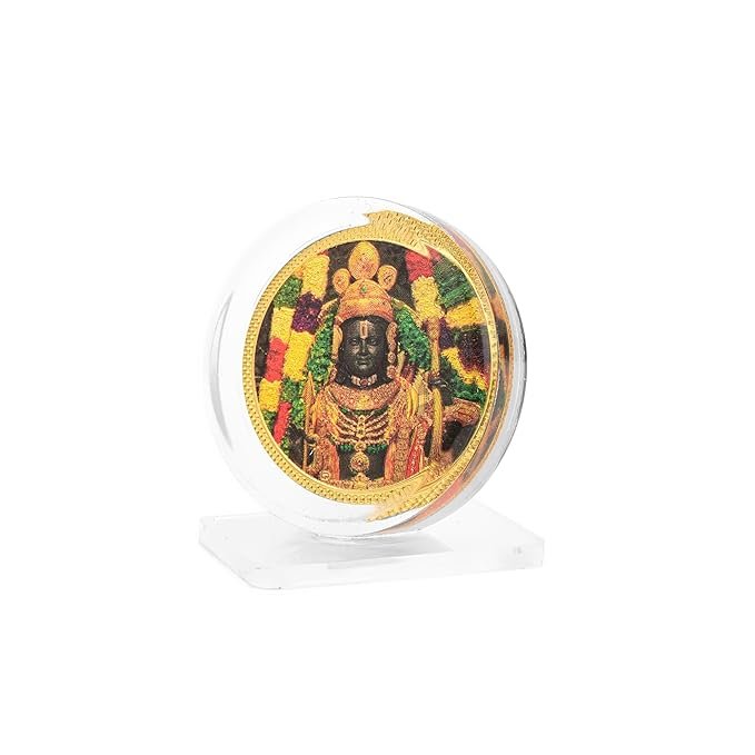 DHRUVS COLLECTION Gold Plated Ram Lalla Idol Ayodhya 3D Acrylic Photo Frame Stand for Home Decor, Car Dashboard, Office Table, Pooja, Temple, Workplace, Housewarming Gift (1.75 x 1.5 Inch)