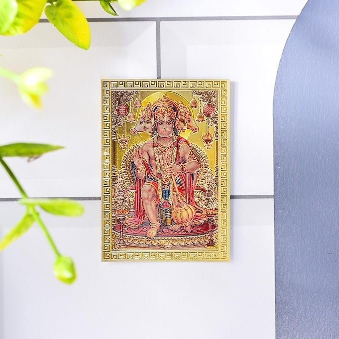 DHRUVS COLLECTION Self Adhesive Small Pocket Size Gold Plated Panch Mukhi Hanumanji Sticker for Worship, Bike, Car, Home, Office, Pooja Ghar & Temple Use (2.2 x 3.2 Inches) - Image 4