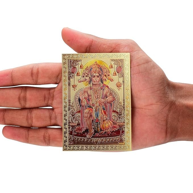 DHRUVS COLLECTION Self Adhesive Small Pocket Size Gold Plated Panch Mukhi Hanumanji Sticker for Worship, Bike, Car, Home, Office, Pooja Ghar & Temple Use (2.2 x 3.2 Inches) - Image 2