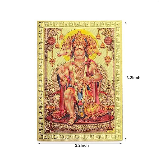 DHRUVS COLLECTION Self Adhesive Small Pocket Size Gold Plated Panch Mukhi Hanumanji Sticker for Worship, Bike, Car, Home, Office, Pooja Ghar & Temple Use (2.2 x 3.2 Inches)