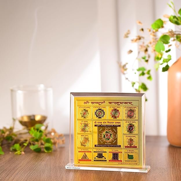 DHRUVS COLLECTION Gold Plated Yantra for Home, Office, Business Place, Pooja Worship, Gifting & Donation - Spiritual Healing, Rectangle Shape, Metal Made With Base & Frame, Size 4.5 x 4 Inch - Image 3