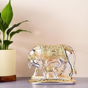 81NLd-WowVL._SX679_ DHRUVS COLLECTION Vastu Kamdhenu Cow with Calf Idol | 24K Gold & 999 Silver Plated | Excellent Vastu Correction Remedy for Financial Problems | Wedding & Housewarming Gift - 14 x 8 x 12 cm