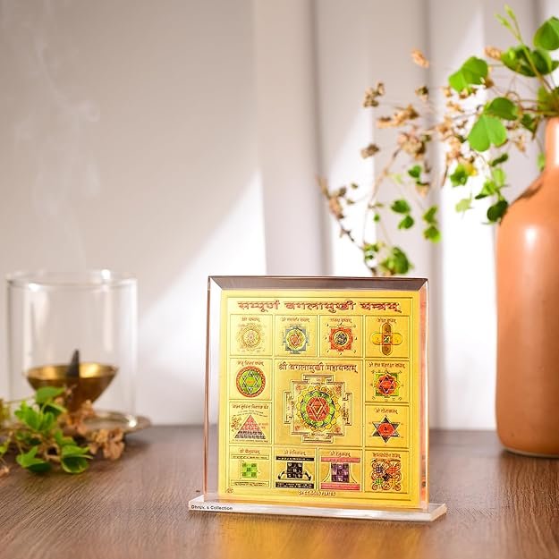 DHRUVS COLLECTION Gold Plated Baglamukhi Yantra for Home, Office, Business Place, Pooja Worship, Gifting & Donation - Spiritual Healing, Rectangle Shape, Metal Made With Base & Frame, Size 4.5 x 4 Inch - Image 2